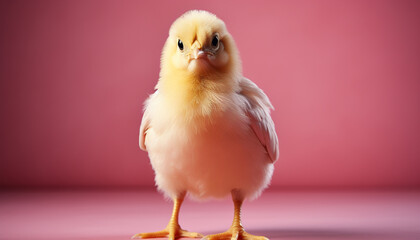 Cute yellow baby chicken with fluffy feathers standing on grass generated by AI
