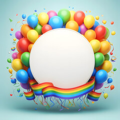 LGBT or Pride Celebration Frame with Colorful Balloons, Confetti, and Ribbons on a Vibrant Background