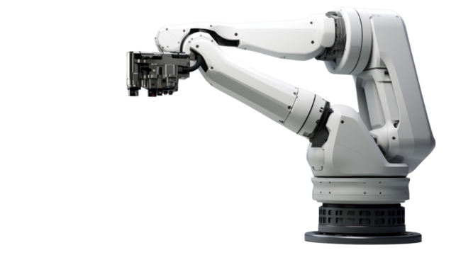 Robot arm , isolated on transparent and white background.PNG image.