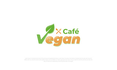 logotype typography logo for vegan cafe with leaf on letter V