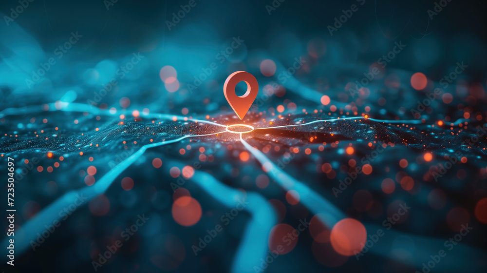 Aufkleber futuristic network visualization of digital city map with glowing location marker