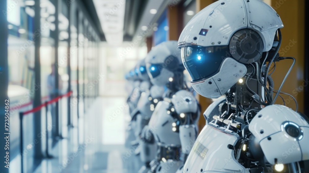 Poster robots and humans experience online banking networks. brain data gets cyber-secured fintech and ai-p