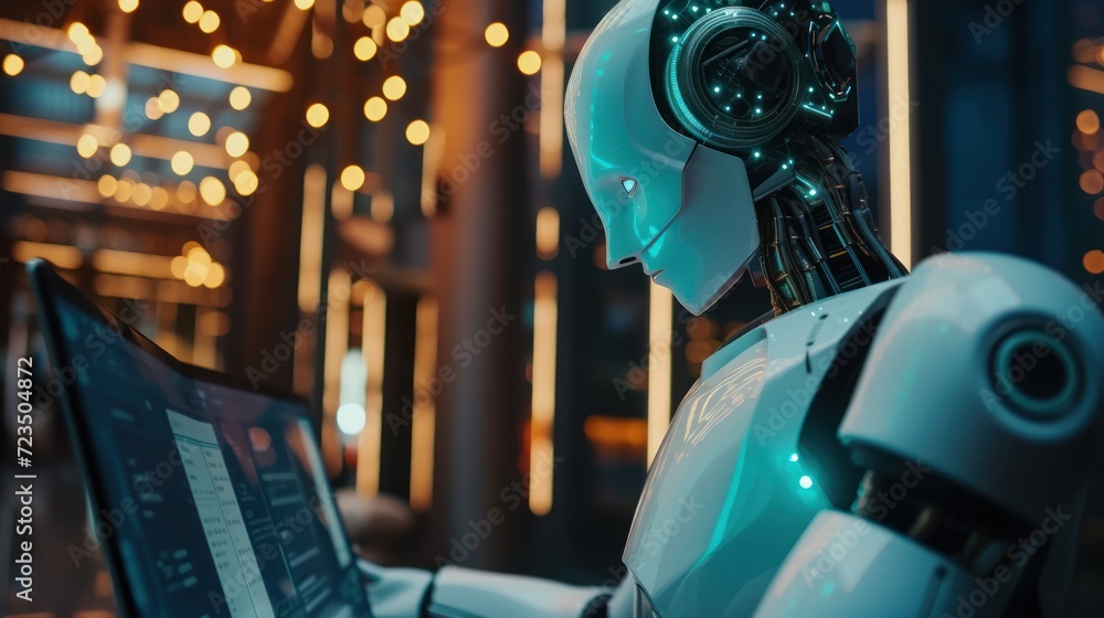 Poster robots and humans experience online banking networks. brain data gets cyber-secured fintech and ai-p