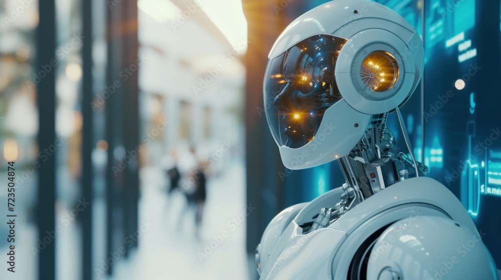 Poster robots and humans experience online banking networks. brain data gets cyber-secured fintech and ai-p