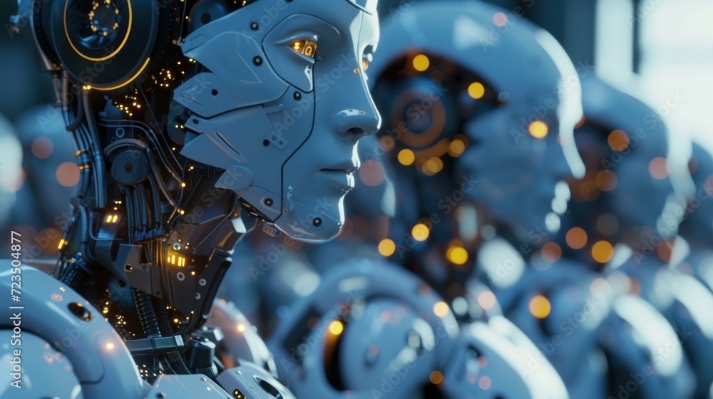 Poster robots and humans experience online banking networks. brain data gets cyber-secured fintech and ai-p