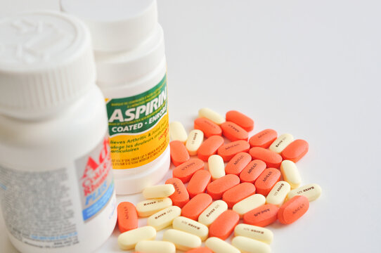 Pills of aspirin and advil