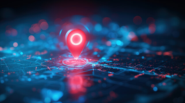 Futuristic Network Visualization of Digital City Map with Glowing Location Marker