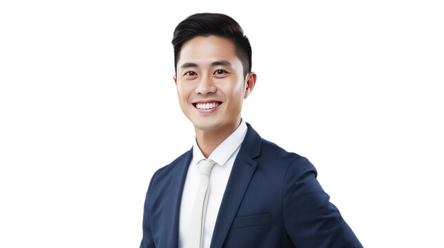 Happy young Asian businessman isolated on transparent and white background.PNG image.