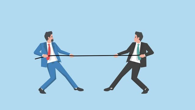 Business Competition between Two Professional Men. Cartoon animation of competitors pulling a rope in opposite directions. 