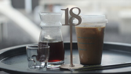 robusta v60 coffe and coffe milk on the table