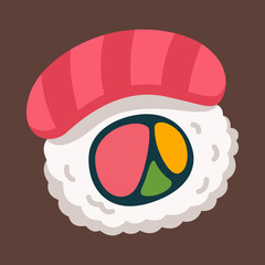 Tuna Sushi Roll icon Sticker. Flat illustration of sushi vector icon for web design