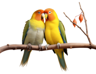 Lovebirds on Branch Isolated on Transparent Background
