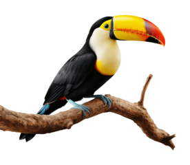 Toucan on Branch Isolated on Transparent Background
