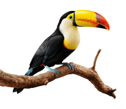 Toucan on Branch Isolated on Transparent Background
