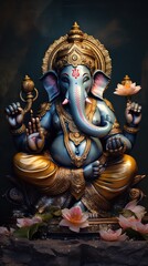 Fototapeta na wymiar A Ganesha Oil Painting The full picture is straightforward. Abstract background. Sharp lines.