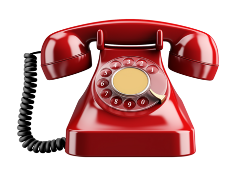 Red Rotary Phone Isolated on Transparent Background
