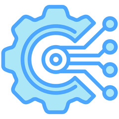 Gears blue color icon. relate to robotic engineering and technology theme. use for UI or UX kit, web and app development.