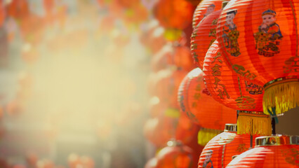Chinese new year lantern in chinatown area. Translate chinese alphabet " Daji dali " on Lantern meaning profitable trade.