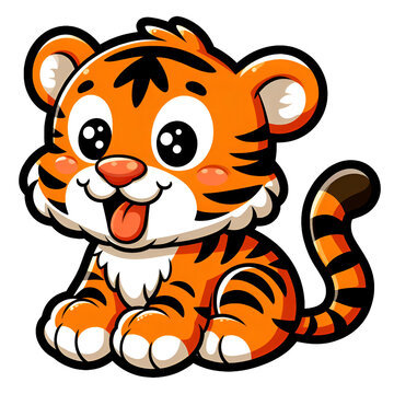 Sticker with a picture of a  fun cartoon tiger