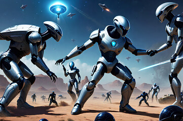 Concept of Futuristic world having Space portals, aliens and AI bots in the world of Humans