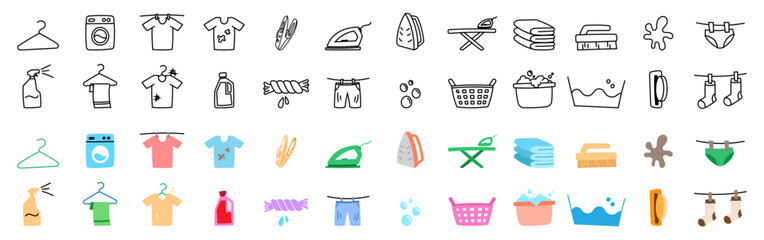 laundry doodle icon symbol bundle sketchy hand drawing cleaning washing clothes - obrazy, fototapety, plakaty