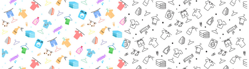 laundry doodle icon seamless patttern background