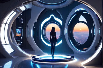 Concept of Futuristic world having Space portals, aliens and AI bots in the world of Humans