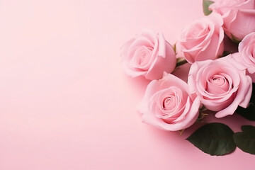 Obraz na płótnie Canvas Minimal pink roses and pink background copy space concept