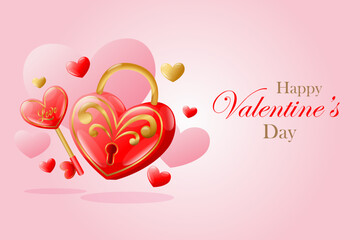 valentine's love padlock, Romance padlock, Cartoon vector illustration,  Holiday banner, web poster, flyer, stylish brochure, greeting card, cover. Romantic background