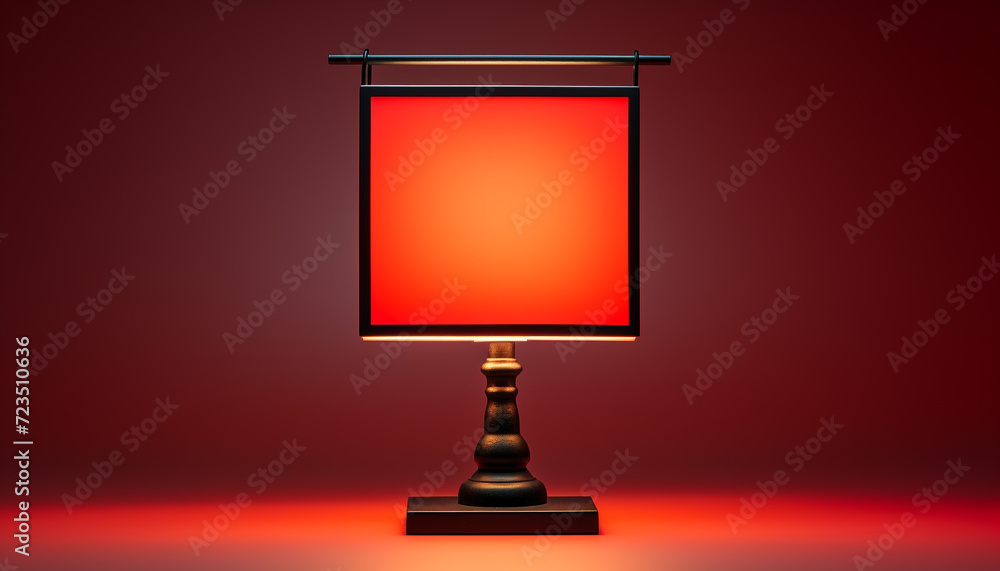 Poster empty stage illuminated by a single spotlight, showing a billboard generated by ai