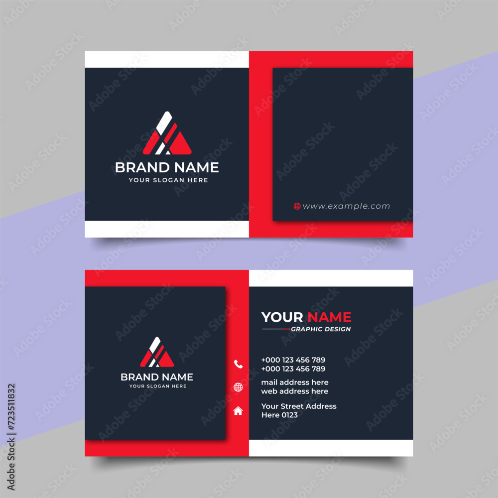 Wall mural red modern creative business card and name card horizontal simple clean template vector design