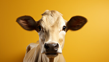 Cute cow grazing on fresh grass in rural meadow generated by AI