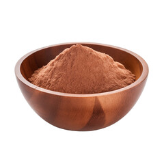 pile of finely dry organic fresh raw shorea robusta resin powder in wooden bowl png isolated on white background. bright colored of herbal, spice or seasoning recipes clipping path. selective focus