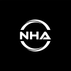 NHA letter logo design with black background in illustrator, cube logo, vector logo, modern alphabet font overlap style. calligraphy designs for logo, Poster, Invitation, etc.