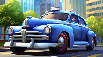 cartoon style blue car