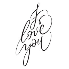 I love you lettering design hand writing calligraphic one line continuous