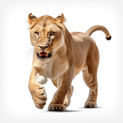 Female Lion running  on transparency background PNG