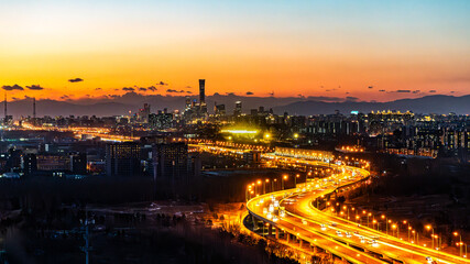 Fototapeta na wymiar Beijing city night view city center prosperous economic city traffic flow