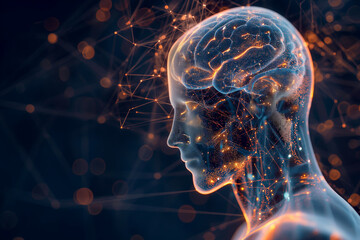 Abstract human brain of the future connecting its consciousness through digital pathways using artificial intelligence