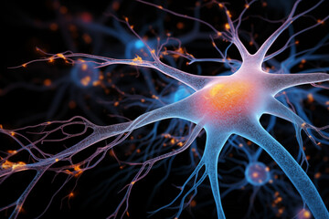 Abstract glowing neuron in the human brain wallpaper background