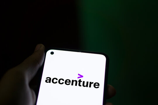 Dhaka, Bangladesh - 29 January 2024: Accenture plc  logo display on smartphone.