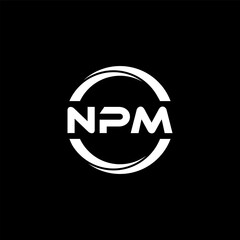 NPM letter logo design with black background in illustrator, cube logo, vector logo, modern alphabet font overlap style. calligraphy designs for logo, Poster, Invitation, etc.