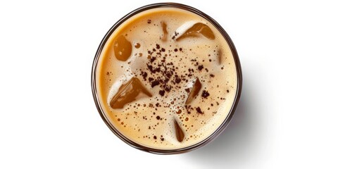 Cup of Ice latte coffee, milk tea top view on white background - obrazy, fototapety, plakaty