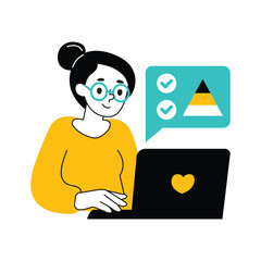 Illustration of a woman using a laptop. Simple illustration