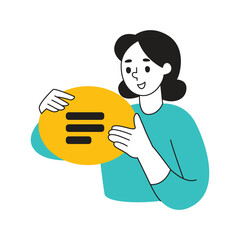 Illustration of a woman holding a communication icon