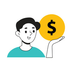 Illustration of a man with a dollar coin. Simple illustration