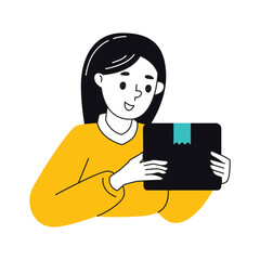 Illustration of a woman holding a box. Simple illustration