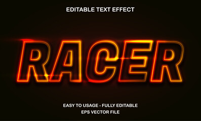Racer editable text effect template, neon glossy futuristic style typeface, premium vector