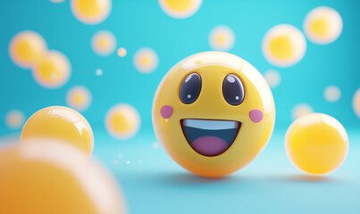 cute happy emoji social media character. Online chat reaction symbol