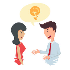 Fototapeta na wymiar Two People Talking and Generating Ideas Vector Illustration. Teamwork and Creativity Concept
